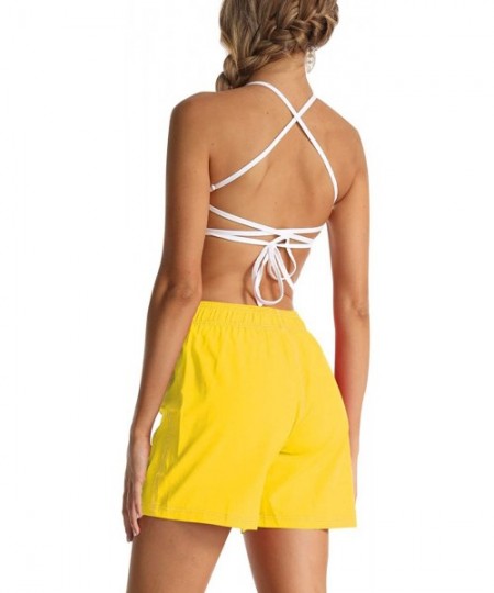 Racing Women's Swim Trunks Quick Dry Solid Summer Beach Shorts Mesh Lining - Yellow - C919CH3QZYE