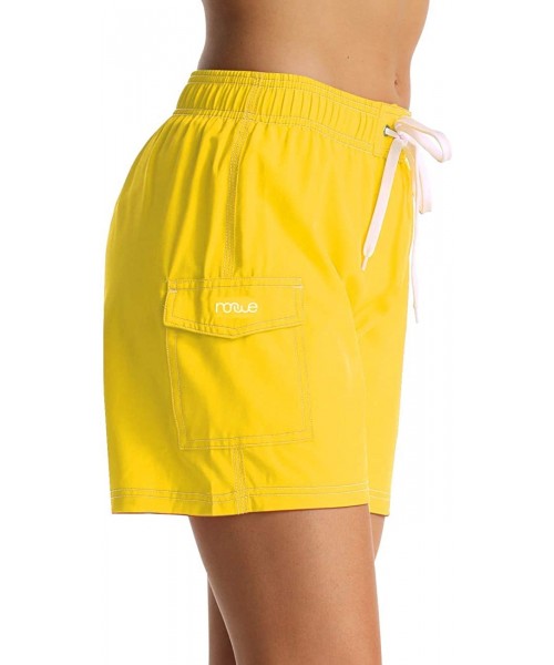 Racing Women's Swim Trunks Quick Dry Solid Summer Beach Shorts Mesh Lining - Yellow - C919CH3QZYE