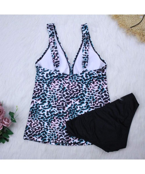 Tankinis Women Leopard Print Tankini Swimsuits V Neck Tummy Control Swimwear Tank Top Swimsuit Two Piece Bathing Suit - Multi...