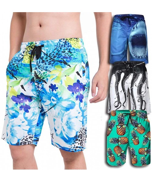 Board Shorts Men's Swim Trunks Quick Dry Swimming Suit Sport Wear Pants Board Shorts - Blue Tropical - C418Y6OZ7L7