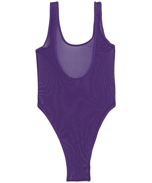 One-Pieces Women One Piece High Cut Swimsuit Mesh Leotard Bodysuit Swimsuit Bathing Suit - Dark Purple - CW18638YEAR