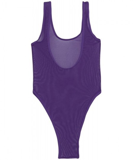 One-Pieces Women One Piece High Cut Swimsuit Mesh Leotard Bodysuit Swimsuit Bathing Suit - Dark Purple - CW18638YEAR