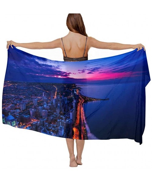 Cover-Ups Women Chiffon Scarf Shawl Wrap Sunscreen Beach Swimsuit Bikini Cover Up - Usa Chicago Skyline Night View - C2190HK45X4