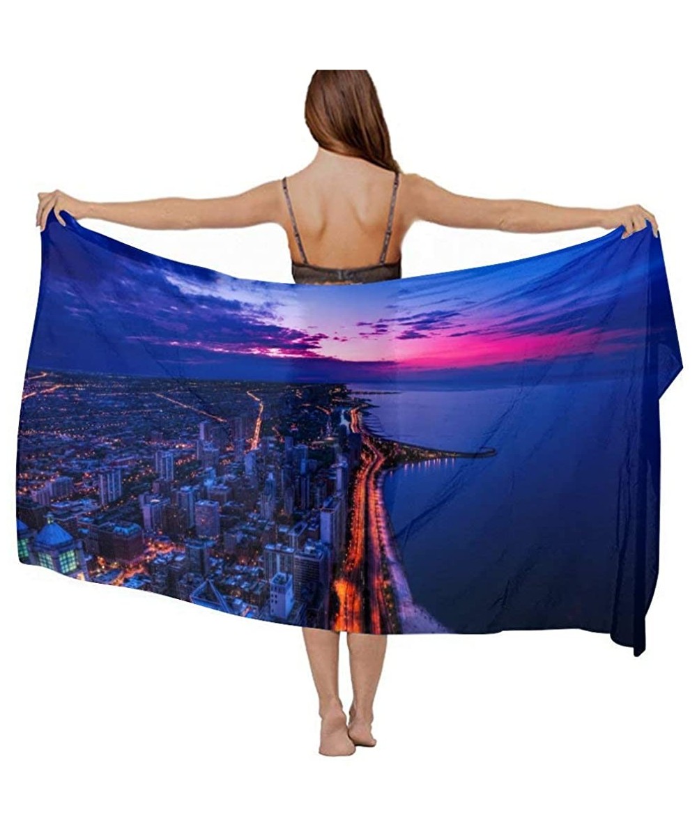 Cover-Ups Women Chiffon Scarf Shawl Wrap Sunscreen Beach Swimsuit Bikini Cover Up - Usa Chicago Skyline Night View - C2190HK45X4