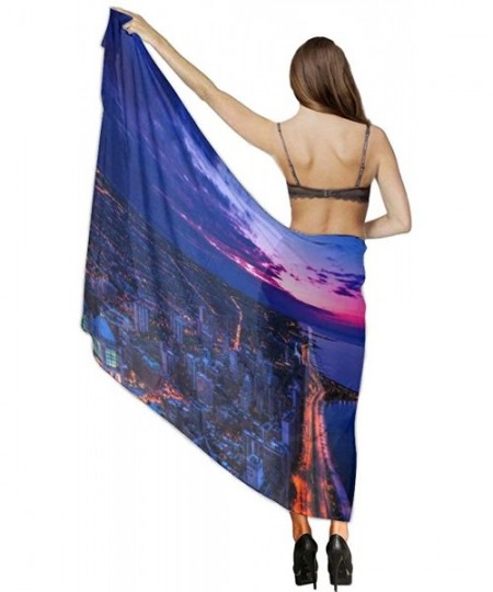 Cover-Ups Women Chiffon Scarf Shawl Wrap Sunscreen Beach Swimsuit Bikini Cover Up - Usa Chicago Skyline Night View - C2190HK45X4