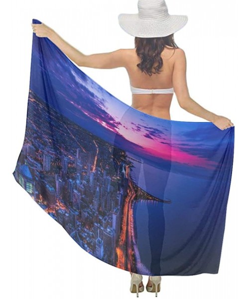 Cover-Ups Women Chiffon Scarf Shawl Wrap Sunscreen Beach Swimsuit Bikini Cover Up - Usa Chicago Skyline Night View - C2190HK45X4