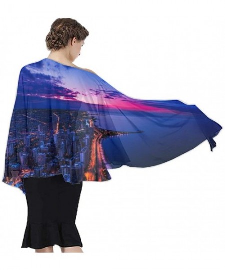 Cover-Ups Women Chiffon Scarf Shawl Wrap Sunscreen Beach Swimsuit Bikini Cover Up - Usa Chicago Skyline Night View - C2190HK45X4