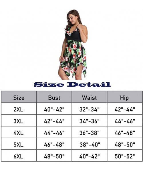 Sets Women's Plus Size Swimwear Floral Printed Swimsuit Halter Swimdress Tankini Two Pieces 2XL-6XL Bathing Suit - Black Gree...