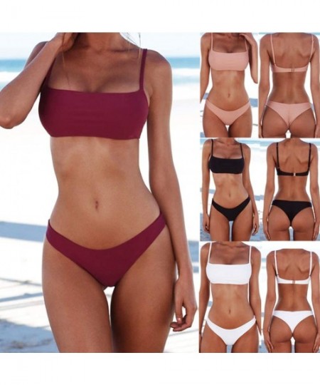 Sets Bikini Set Swimsuits for Women Low Waisted Two Piece Swimwear with Brazilian Push up Top Cheeky Bottom Bathing Suits - W...