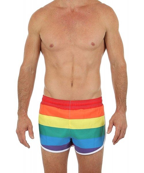 Trunks Men's Basic Running Shorts Swimwear Trunks - Rainbow - C511VXW933L