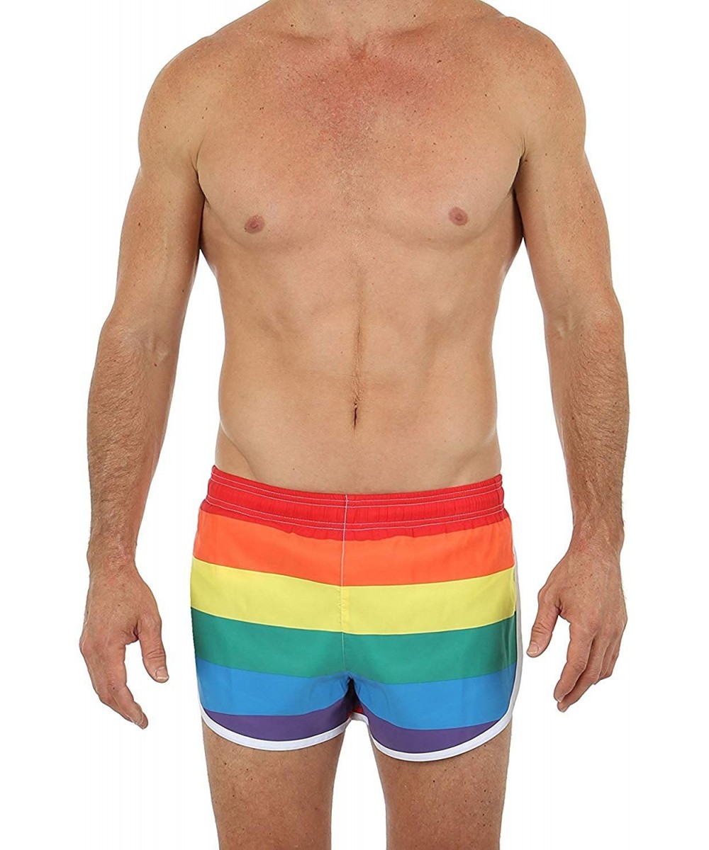 Trunks Men's Basic Running Shorts Swimwear Trunks - Rainbow - C511VXW933L