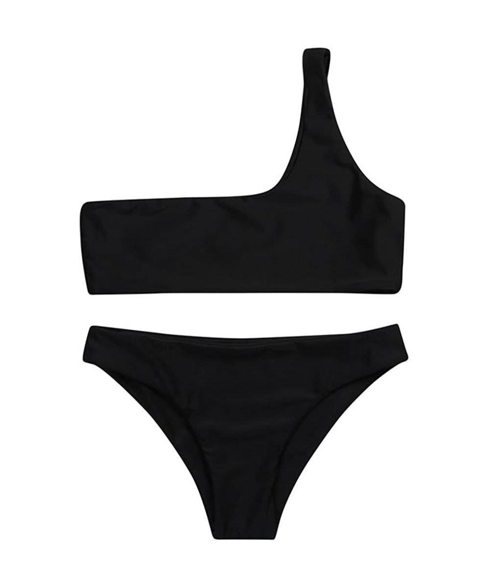 Sets Women One Shoulder Bikini Bralette Swimsuit Beach Bikini Set Swinwear - Black - C6189NLAS7Z