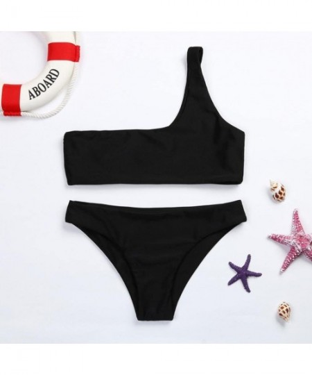 Sets Women One Shoulder Bikini Bralette Swimsuit Beach Bikini Set Swinwear - Black - C6189NLAS7Z