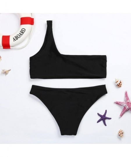 Sets Women One Shoulder Bikini Bralette Swimsuit Beach Bikini Set Swinwear - Black - C6189NLAS7Z