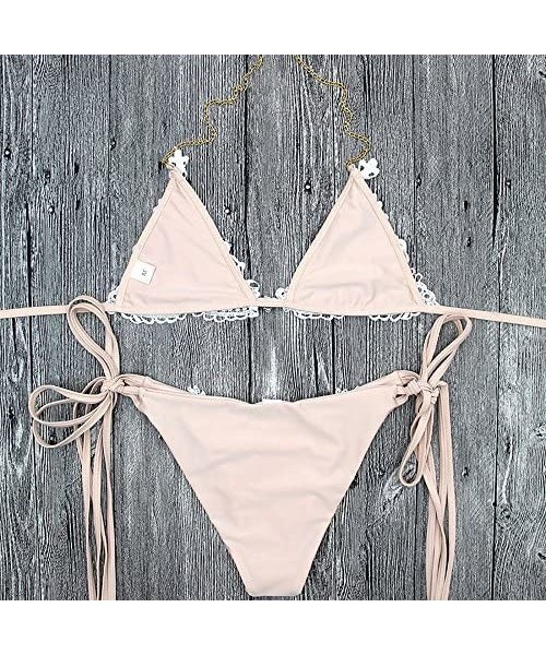 Sets Women Bandage Push-Up Padded Swimsuit Handmade Rhinestone Bikinis 2 Piece Set - CG18E8RRIA6