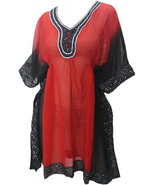 Cover-Ups Women's Plus Size Caftan Bikini Swimwear Cover Ups Dress Short Mini B - Spooky Red_e266 - CB11FEL0NJZ