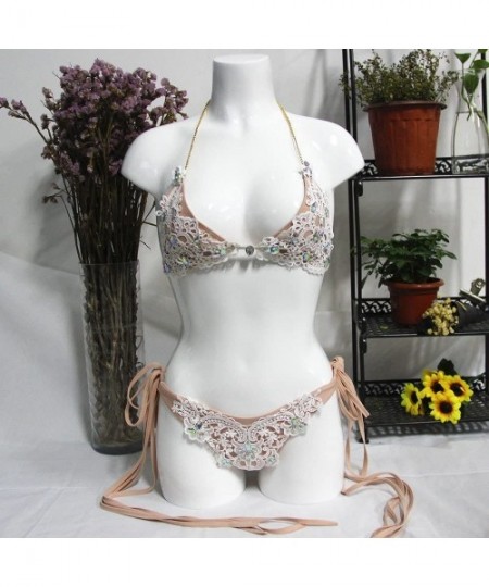 Sets Women Bandage Push-Up Padded Swimsuit Handmade Rhinestone Bikinis 2 Piece Set - CG18E8RRIA6