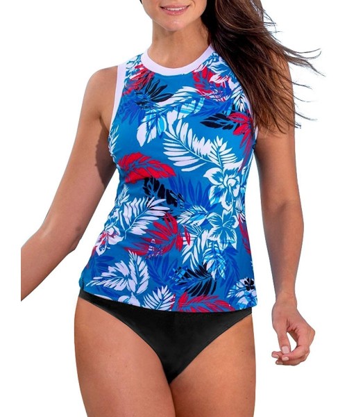 Sets Women Push Up Padded Printed Sporty Tankini Swimsuits Bathing Suit S-XXL - Z062-blue - C8194UO3OMZ