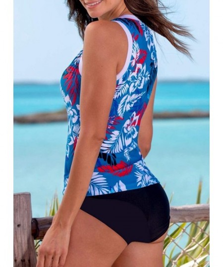 Sets Women Push Up Padded Printed Sporty Tankini Swimsuits Bathing Suit S-XXL - Z062-blue - C8194UO3OMZ