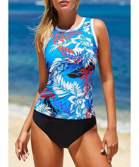 Sets Women Push Up Padded Printed Sporty Tankini Swimsuits Bathing Suit S-XXL - Z062-blue - C8194UO3OMZ