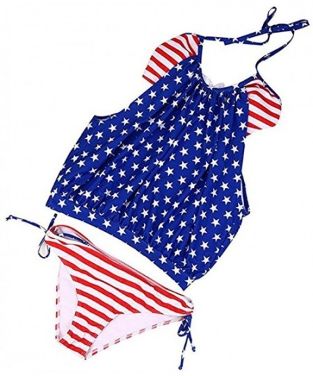 Sets American Flag Bikini-Womens American USA Flag Stripes Tankini Swimsuits Push up Padded Two Piece Bikini Bathing Suit - N...