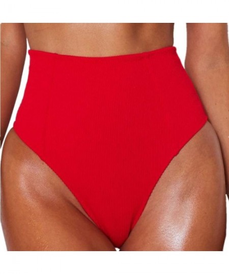 Sets High Waist Swimsuits for Women Bow Knot Ribbed Bandeau Bikini Set Two Piece Bathing Suit - Red - CZ18E7OUXYU