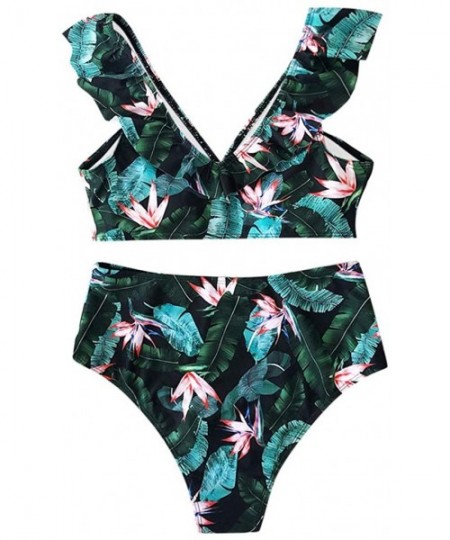 Cover-Ups Women High Waist Bikini Push Up Bikinis Print Swimsuit Female Beachwear Swimwear - Green - CU1962GQSTG