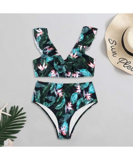 Cover-Ups Women High Waist Bikini Push Up Bikinis Print Swimsuit Female Beachwear Swimwear - Green - CU1962GQSTG