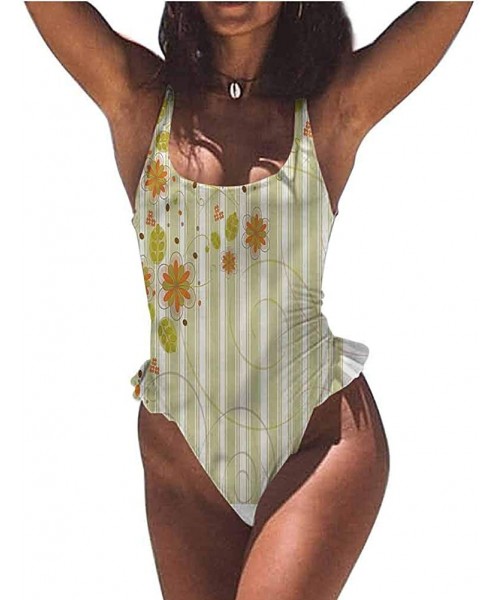 Bottoms Swimwear Set Floral- Retro Swirl Flowers for Bridal Wedding Gift - Multi 02-one-piece Swimsuit - CN19E7CI9TZ