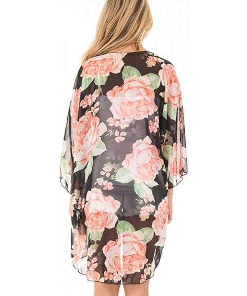 Cover-Ups Summer Cardigans for Women-Womens Floral Chiffon Kimono Cardigan Wrap Beach Cover Up Tops Swimsuit Smock - Pink - C...