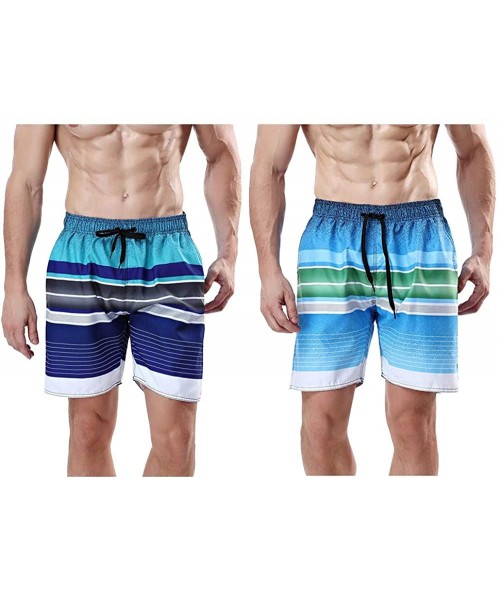 Board Shorts Men's Swim Trunk Beach Shorts - Navy Stripe-ocean Blue - CJ199GC485G