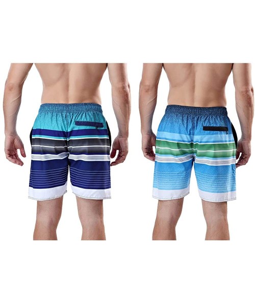 Board Shorts Men's Swim Trunk Beach Shorts - Navy Stripe-ocean Blue - CJ199GC485G