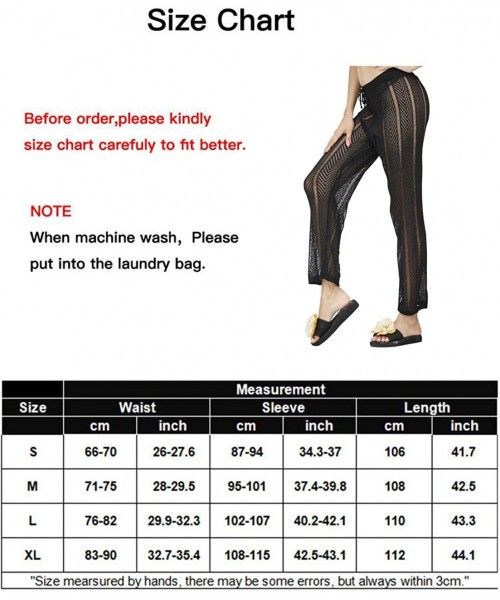 Cover-Ups Womens Sexy Hollow Out See Through Mesh Long Crochet Pants Swimsuit Cover Up Pants - Black - CY19CAGDH8E