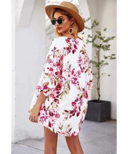 Cover-Ups Women's Fashion Floral Print Kimono Cardigan Open Front Long Tops Loose Cover Ups - F11 - C7192TY227U