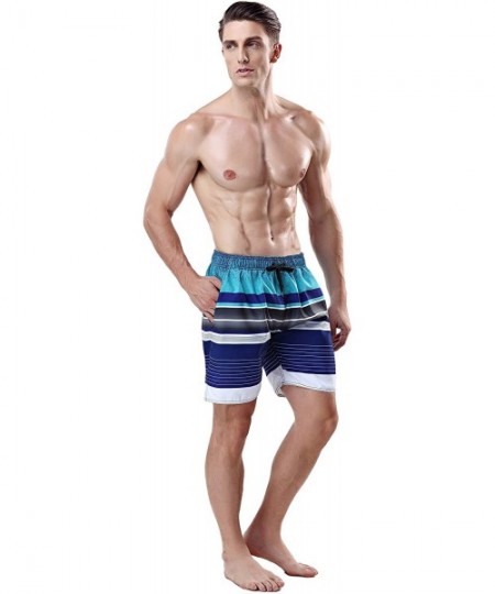 Board Shorts Men's Swim Trunk Beach Shorts - Navy Stripe-ocean Blue - CJ199GC485G