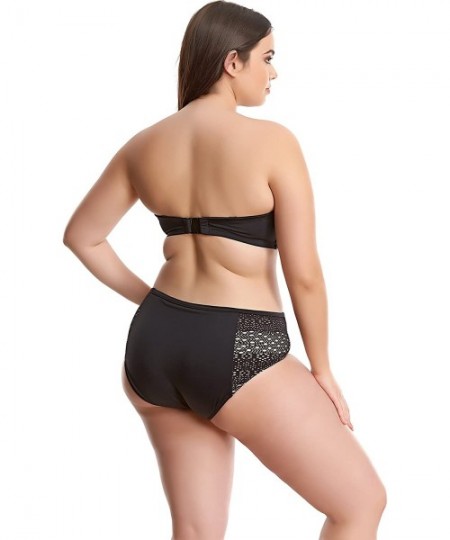 Tankinis Women's Crochet Mid-Rise Bikini Bottoms - Black - CZ12NRSW657