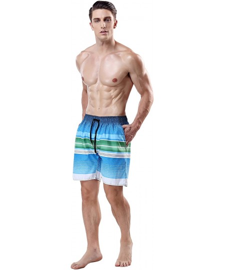 Board Shorts Men's Swim Trunk Beach Shorts - Navy Stripe-ocean Blue - CJ199GC485G