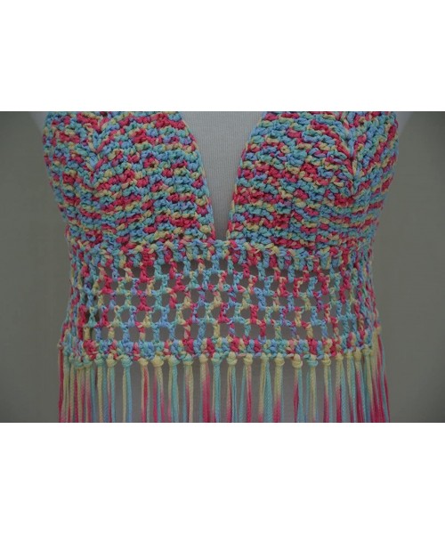 Tops Fringe Bikini Halter Crop Top Handmade Crochet Swimsuit Summer Beachwear - Multicolored - CG18C3Q6YNT