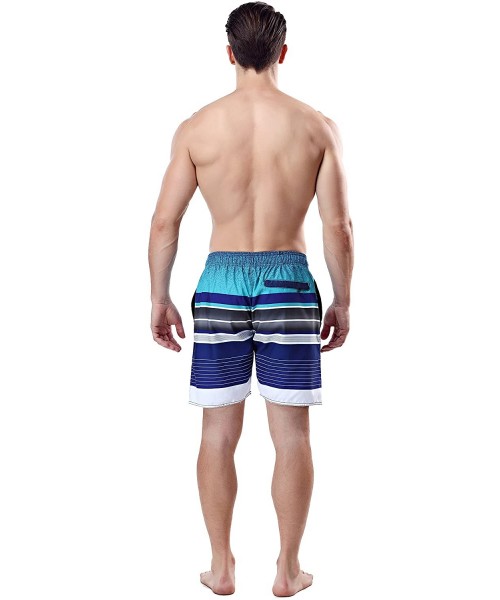 Board Shorts Men's Swim Trunk Beach Shorts - Navy Stripe-ocean Blue - CJ199GC485G