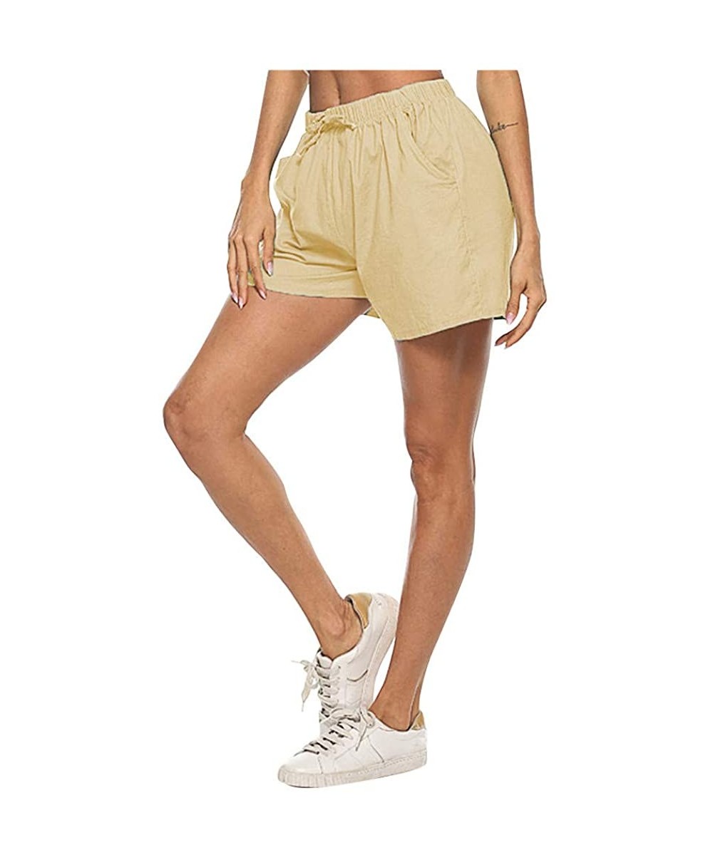 Board Shorts Women's Cotton and Linen Two Pocket Lace Up Loose Wide Leg Hot Casual Shorts Mens Swim Shorts - Khaki - C4190Z8445Z