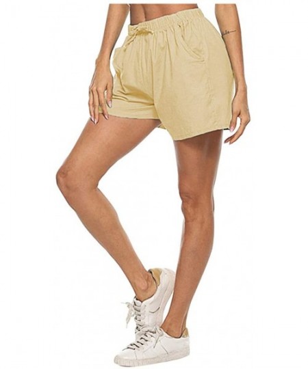 Board Shorts Women's Cotton and Linen Two Pocket Lace Up Loose Wide Leg Hot Casual Shorts Mens Swim Shorts - Khaki - C4190Z8445Z