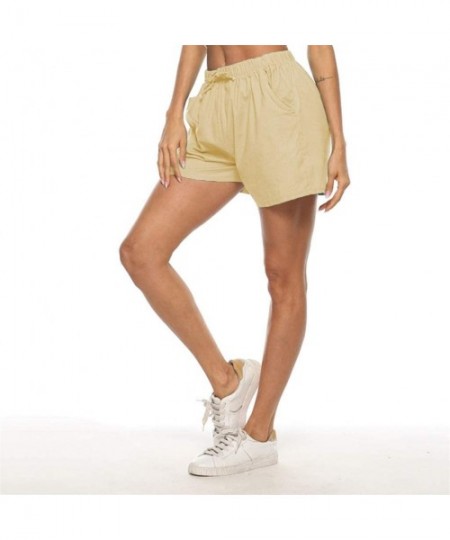 Board Shorts Women's Cotton and Linen Two Pocket Lace Up Loose Wide Leg Hot Casual Shorts Mens Swim Shorts - Khaki - C4190Z8445Z