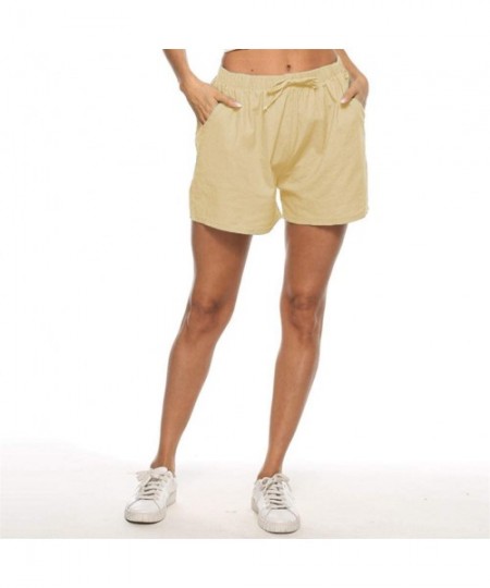 Board Shorts Women's Cotton and Linen Two Pocket Lace Up Loose Wide Leg Hot Casual Shorts Mens Swim Shorts - Khaki - C4190Z8445Z