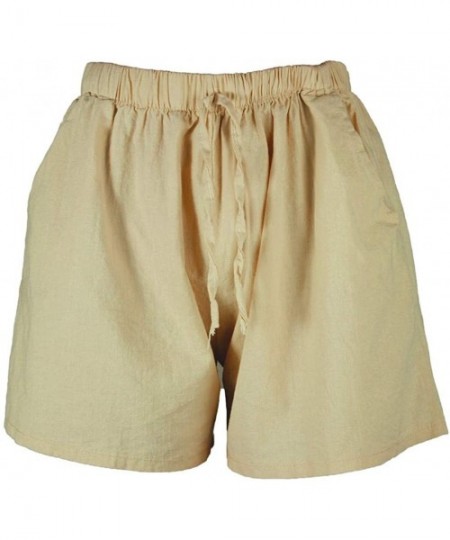 Board Shorts Women's Cotton and Linen Two Pocket Lace Up Loose Wide Leg Hot Casual Shorts Mens Swim Shorts - Khaki - C4190Z8445Z