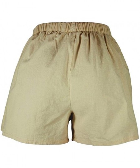 Board Shorts Women's Cotton and Linen Two Pocket Lace Up Loose Wide Leg Hot Casual Shorts Mens Swim Shorts - Khaki - C4190Z8445Z