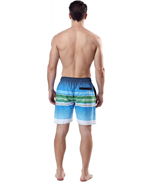 Board Shorts Men's Swim Trunk Beach Shorts - Navy Stripe-ocean Blue - CJ199GC485G