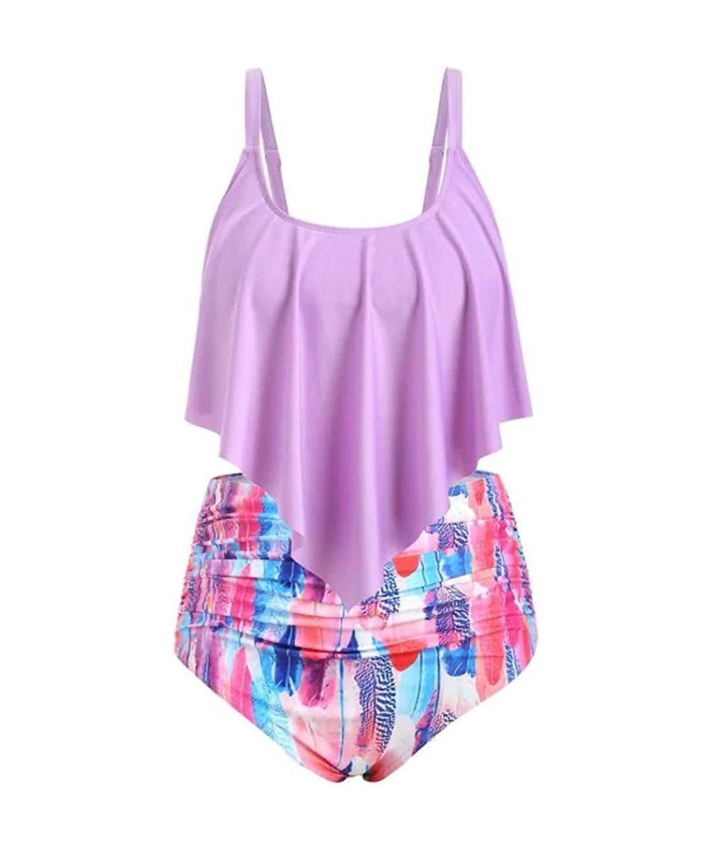 Sets Girls Tankini Plus Size High Waisted Swimsuits for Women Swimsuits NO.32 - Purple - CZ19D46ML3S