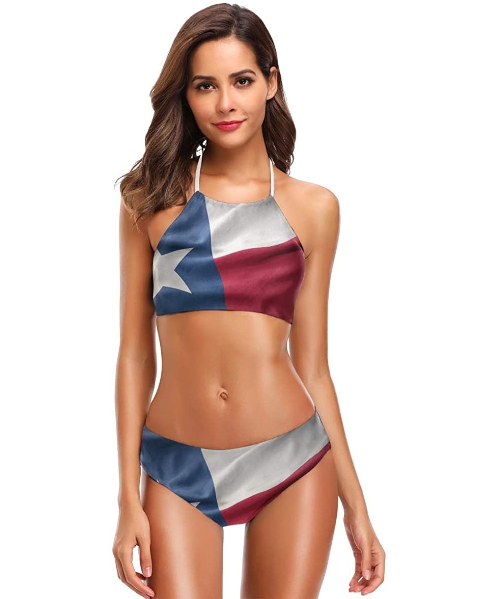 Sets Black and White American Flag Sexy Two Piece Bikini Swimsuit Swimwear Set for Women - Texas Flag Fabric Print - CA18QW9LSCR