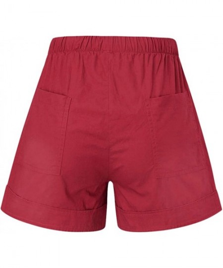 Board Shorts Casual Womens Short Pants Drawstring Splice Elastic Waist Pocketed Loose Shorts - Wine - CF199RDNZK5