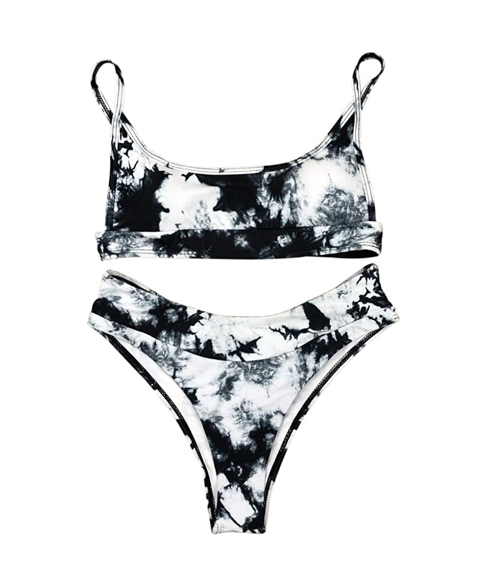 Sets Women's Bikini Tie-dye Cinched String Triangle Bikini Sexy Underwear Girls Swimsuit 2 Piece Bikini Sets - Black - C4199O...